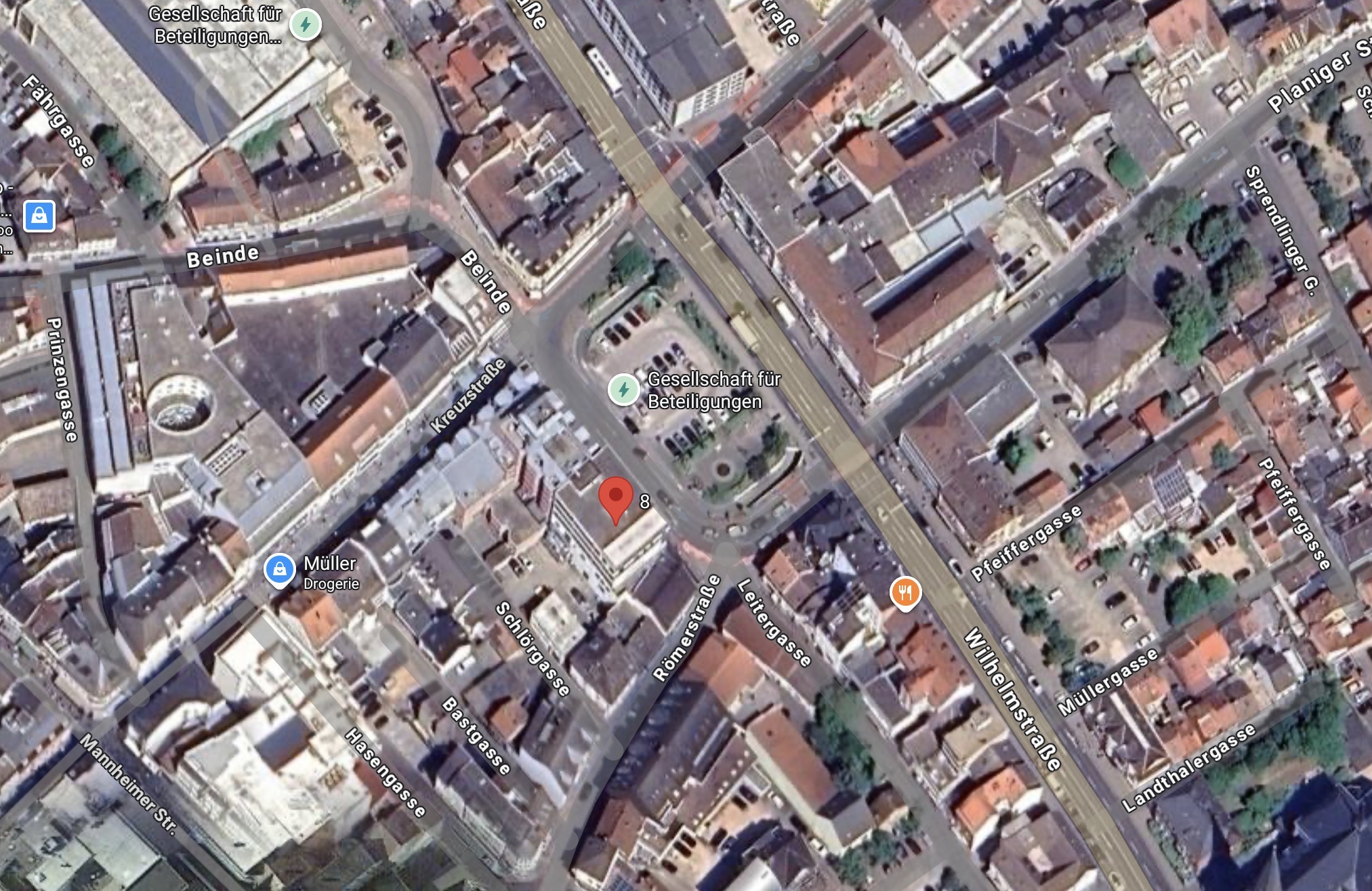 Lagekarte des Bourger Platz 8 im innerstädtischen Umfeld von Bad Kreuznach